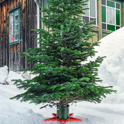 GuuG Real Christmas Tree Stand Base - Live Trees Small Christmas Tree Holder up to 6.5ft Trees for Real Xmas Trees 0.53 Gal Star+ Green&Red