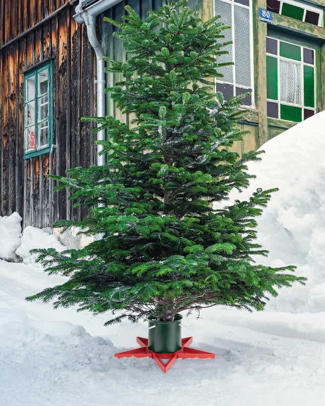 GuuG Real Christmas Tree Stand Base - Live Trees Small Christmas Tree Holder up to 6.5ft Trees for Real Xmas Trees 0.53 Gal Star+ Green&Red