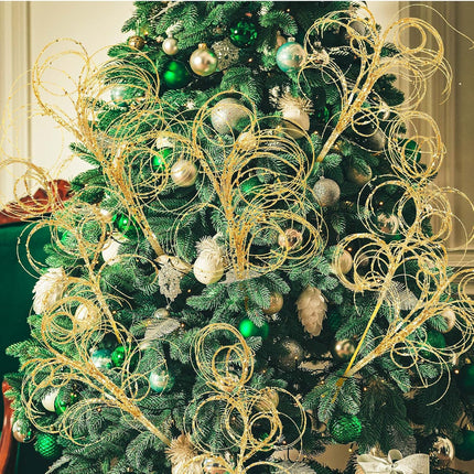 Glitter Curly Christmas Spray Wispy Christmas Picks Artificial Curly Twigs Christmas Branches for Vases Glitter Branches for Christmas Tree Vases Wreath Garland Banquet Decoration, 5 Pieces (Gold)
