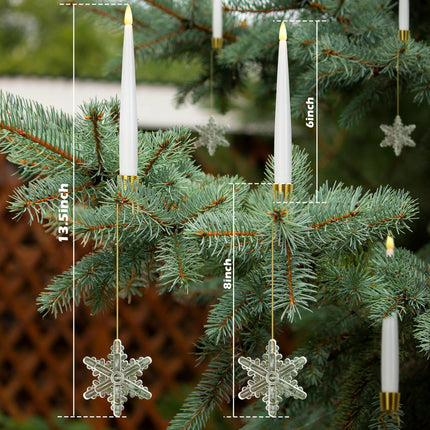 Flameless Taper Candles for Christmas Tree Decorations, Battery Operated Christmas Candles with Remote, 12 Pack Flickering LED Candles with Clear Snowflake Hooks for Xmas Tree Decoration