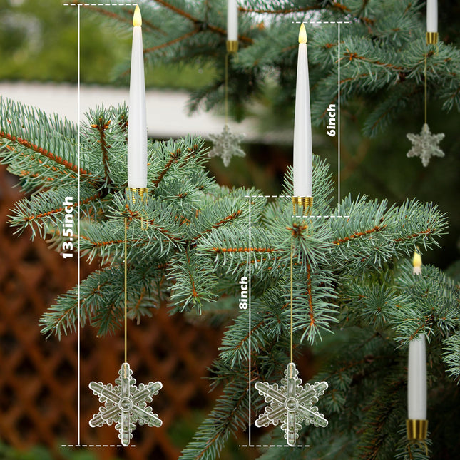 Flameless Taper Candles for Christmas Tree Decorations, Battery Operated Christmas Candles with Remote, 12 Pack Flickering LED Candles with Clear Snowflake Hooks for Xmas Tree Decoration