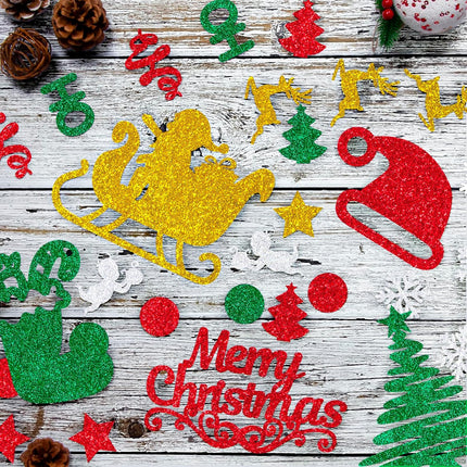 Glitter Christmas Hanging Banner Garland Decorations - Reindeer, Santa hat, Stocking, Tree, Santa Claus and More - Indoor/Outdoor Party Supplies for Birthday, Home, Office, Classroom