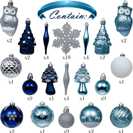 Valery Madelyn Christmas Tree Decorations Set, 80ct Navy Blue and Silver Shatterproof Christmas Ball Ornaments Bulk, Winter Wonderland Hanging Ornaments for Christmas Trees Xmas Holiday Decor