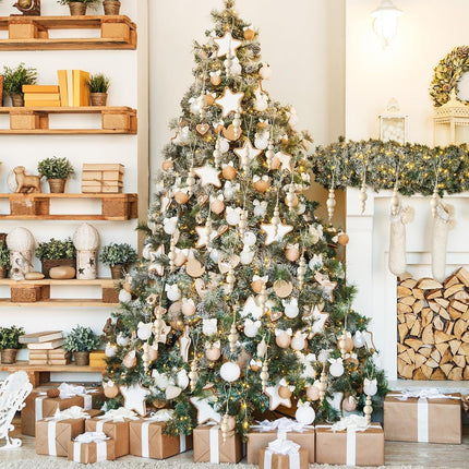 24 Pcs Christmas Wood Bead Ornament Boho Christmas Tree Ornaments Farmhouse Burlap Rope Natural Minimalist Wooden Decorations for Party Xmas Tree Hanging Wedding Home Garland DIY Crafts