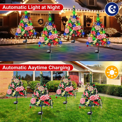 4 Pack 34 inch Solar Christmas Tree Lights Outdoor Waterproof Christmas Decorations Tree Lights Garden Stake Lights Decor 80 LED Lights Xmas Tree Light for Pathway Lawn Patio Yard Landscape