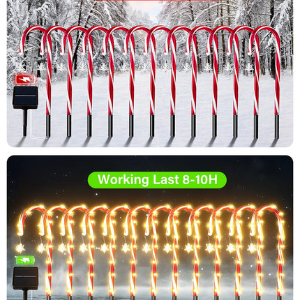 12Pack Christmas Candy Cane Lights: 21" Solar Candy Cane Pathway Lights Outdoor Markers - Xmas Decorations Lights with 8 Modes for Holiday Party Garden Walkway Patio Decor s Yard Driveway Lawn