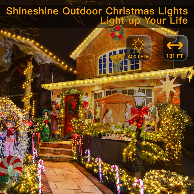 shineshine Christmas Lights Outdoor 400LED 131FT, Color Changing IP67 Waterproof String Lights, 11 Lighting Modes Timer Memory Christmas Lights for House Decoration (Warm White + Multicolor)