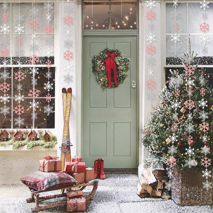 Winter Snowflake Hanging Decorations, Glitter Silver White Rose Gold Snowflakes Christmas Hanging Garland Winter Party Decorations for Winter Wonderland Girls Birthday Christmas Party Decorations