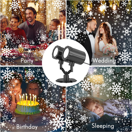 Christmas Light Projector Outdoor, Double Head LED Snowflake Christmas Projector Lights Indoor, High Brightness, 360°Rotating, Waterproof for Xmas Garden Patio Holiday Decor