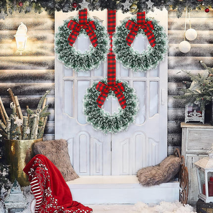 Capoda 6 Pcs Christmas Wreaths with Bow 10.24 Inch Buffalo Plaid Tinsel Wreaths Crafts Kitchen Wreaths for Front Door Outdoor Cabinet Home Window Wall Xmas Wreath Hanging Decorations (Red and Black)