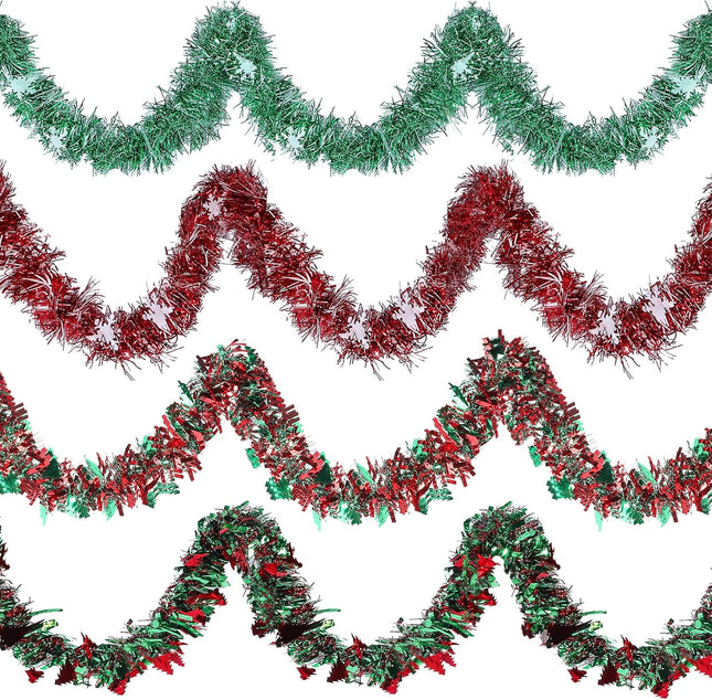 8 Pcs 52.5ft Christmas Tinsel Garland Metallic Streamers Green Red Christmas Garland Xmas Tree Tinsel Garlands Christmas Tinsel Ribbon Garlands Tinsel Twist Garland for Indoor Holiday Party Decoration