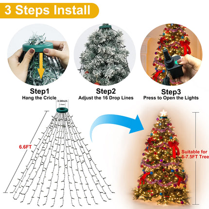 Christmas Tree Lights - Christmas Lights Indoor 399 LED 6.5FT x 16 Drops Christmas Outdoor Lights with 8 Models & Memory Function & Timer & Remote Control Warmwhite