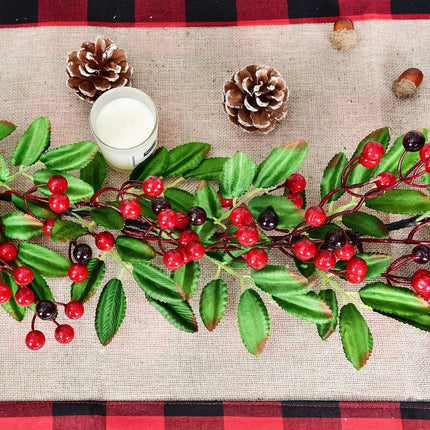 Artiflr 6 FT Red Berry Garland Christmas Decoration Clearance, Green Leaves Garland Artificail Berry Garland Fireplace Table Centerpiece Hone Decoration for Winter Holiday Year Decor