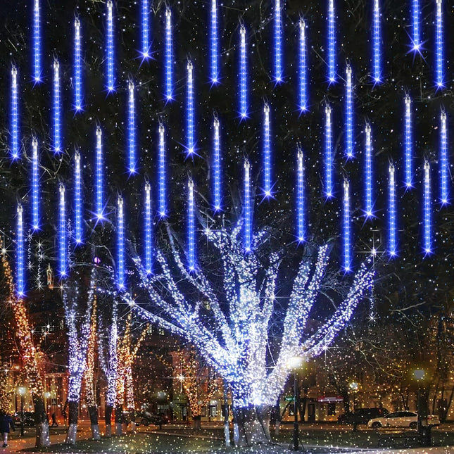 Joomer Christmas Lights Outdoor, 11.8 inch 10 Tubes 240 LED Meteor Shower Lights, LED Snow Falling Icicle Cascading Lights with Timer Waterproof and Connectable for Christmas Decoration (Blue)