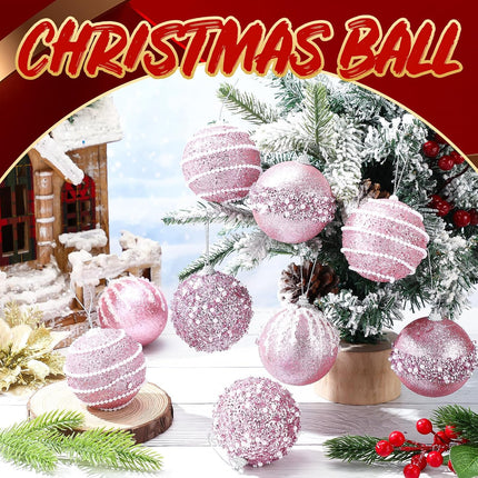 Liliful 12 Pcs Christmas Ball Ornaments Christmas Tree Decorations Foam Glitter Balls Hanging Xmas Tree Balls for Home Year Holiday Indoor Outdoor Party Decor (Pink,3.54 Inch)