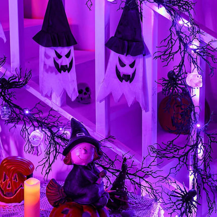 Brightown Halloween Decorations Garland with Lights, 6 Feet 20 LED Purple Lights Vine Garland Lights with Spider, Skull, Battery Operated Halloween Lights for Fireplace Mantle Wall Table Door
