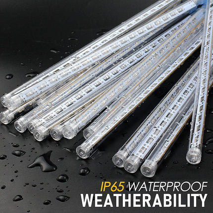 Christmas Lights Meteor Shower Rain Light Falling Rain Lights with 16 Tubes 384 LEDs Waterproof Icicle Snow Fall String Lights for Party Tree Home Patio Outdoor Decoration(16 Tubes,White)