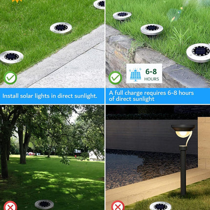 Biling Solar Outdoor Lights 12 Pack, Bright 12 Leds Solar Ground Lights Waterproof, Flat Pathway Lights Solar Powered For Yard