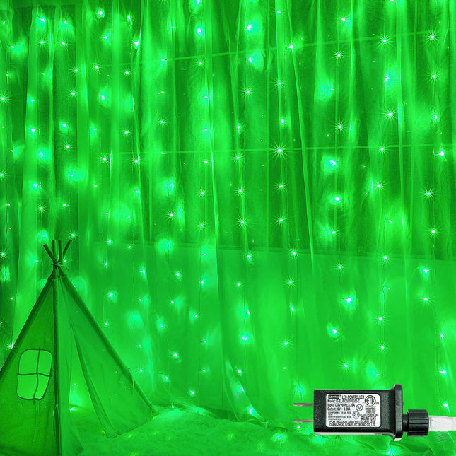 304 LED Curtain Lights,8 Modes Hanging Wall Lights Outdoor,Plug in Fairy Curtain String Lights for Window,Ceiling,Party Backdrop,Wedding,Christmas,Halloween,Bedroom Decor(Green)