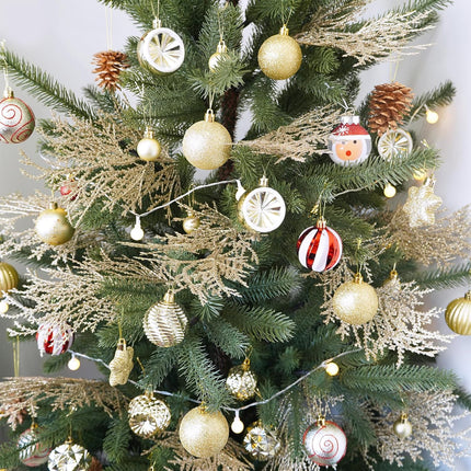 Winlyn 15 Pcs Christmas Artificial Cedar Sprays Champagne Glittered Faux Cedar Branches Stems Christmas Tree Ornament Picks 14.4" for Christmas Tree Wreath Wedding Bouquet Holiday Centerpiece