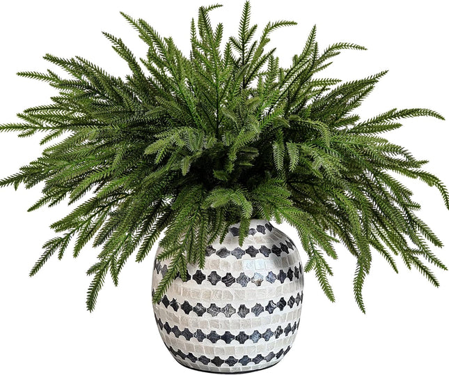 15 Pcs Christmas Norfolk Pine Branches- 19" Extra Length Fake Greenery Norfolk Pine Stems Sprigs- Artificial Xmas Branches Plants Pine Needles for DIY Craft Garland Home Garden Decor