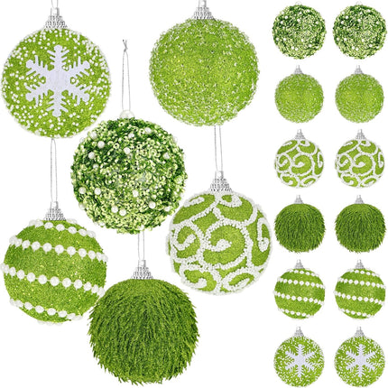 Syhood 12 Pcs 2.4 Inch Lime Green Christmas Ball Ornament Set Shatterproof Christmas Ornament Green Glitter Foam Christmas Balls Decorative Hanging Ornaments Christmas Tree Decoration for Xmas Holiday
