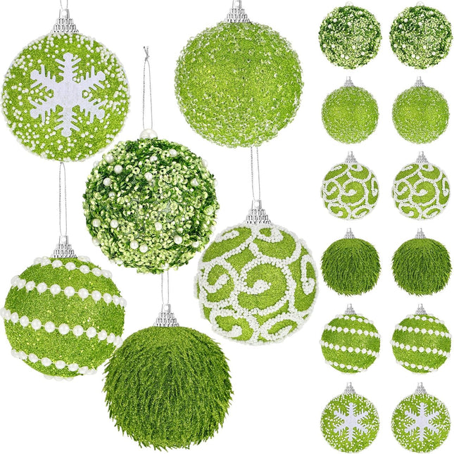 Syhood 12 Pcs 2.4 Inch Lime Green Christmas Ball Ornament Set Shatterproof Christmas Ornament Green Glitter Foam Christmas Balls Decorative Hanging Ornaments Christmas Tree Decoration for Xmas Holiday