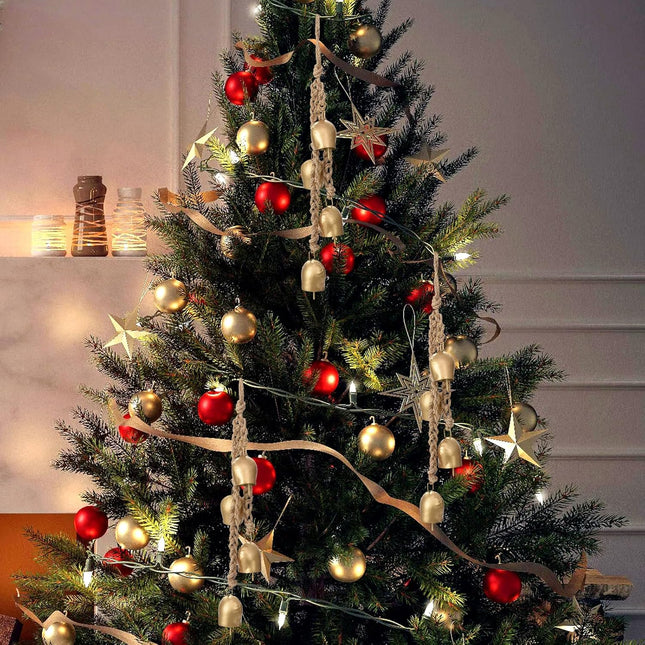 Christmas Bells Vintage Hanging Decorative: Gold Bells Decor with Jute Hanging Rope - Metal Cow Bells Christmas Decor for Christmas Wreath Garland Tree Wedding Party Door Staircase Railings
