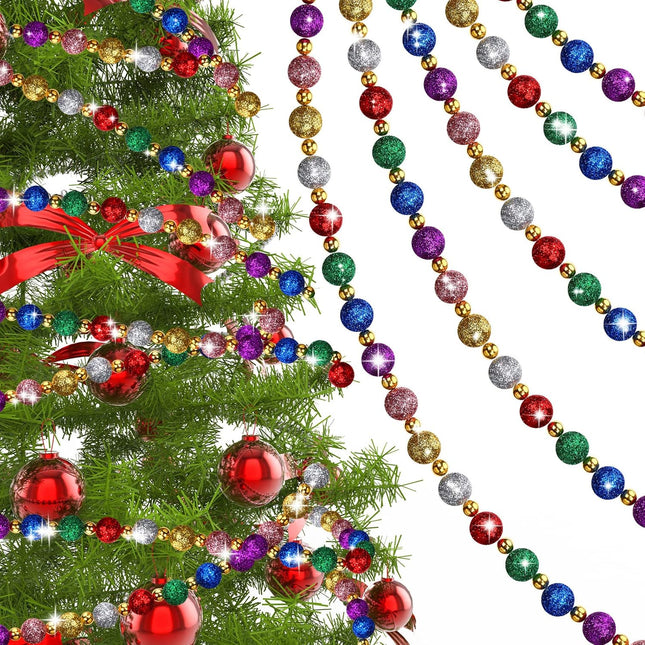 17 ft Christmas Tree Beads Garland Glitter Ball Garland for Christmas Tree Garland Colorful Red Green Gold Beads Christmas Garland Xmas Decor for Home Mantel Holiday Hanging Decorations
