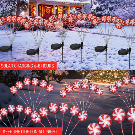 Dazzle Bright Christmas Decorations Outdoor, Solar Candy Pathway Lights, Xmas Waterproof Solar Firefly Lights for Garden Lawn Yard Decor (4 Pack)