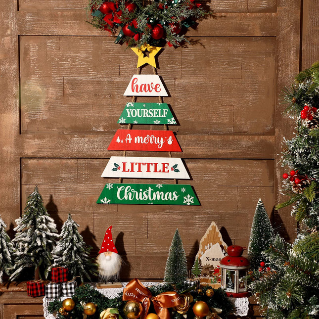 Christmas Wood Hanging Sign Ornament with Rope 22 x 14 Inch Christmas Wood Sign Large Rustic Wooden Hanging Ornaments Wall Sign Merry Christmas for Front Door Porch Indoor Outdoor Home Decor