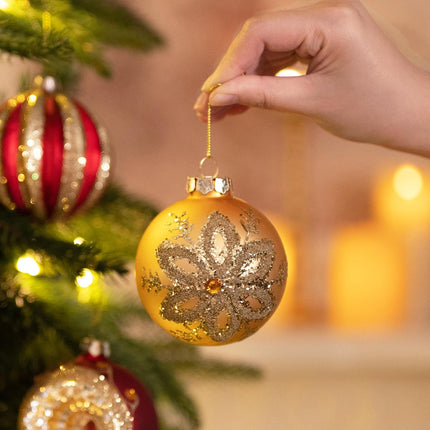 Valery Madelyn Glass Christmas Ornaments Set, 10ct Red and Gold Mercury Blown Glass Christmas Tree Ball Decorations, Luxury Xmas Hanging Teardrop Finial Faceted Reflector for Holiday Decor