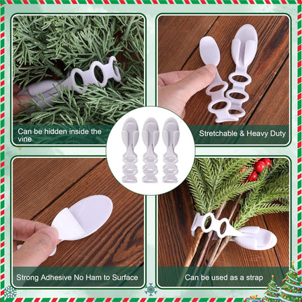 12 Pcs Christmas Garland Ties Wreath Holder- 8.5" Adhesive Silicone Christmas Garland Hangers- Stretchable Adhesive Straps Stocking Holder for Mantle Stairways Garland Decoration