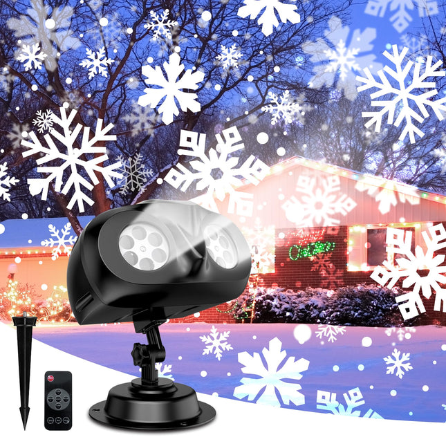 Snowflake Projector Lights JACKYLED Dual-Head Christmas Snowflake Light Projector HD Outdoor Indoor Festival Lighting Decoration with Remote, Timer, and 16.4ft Cord for Xmas, Year, Winter Party