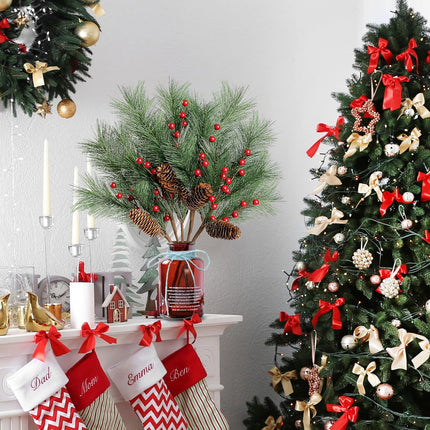 Sggvecsy 5 Pack Christmas Berries Pine Picks Artificial Red Berry Pine Branches Long Faux Pine Stem with Pinecones for Xmas Tree Wreath DIY Craft Floral Arrangement Holiday Season Decor
