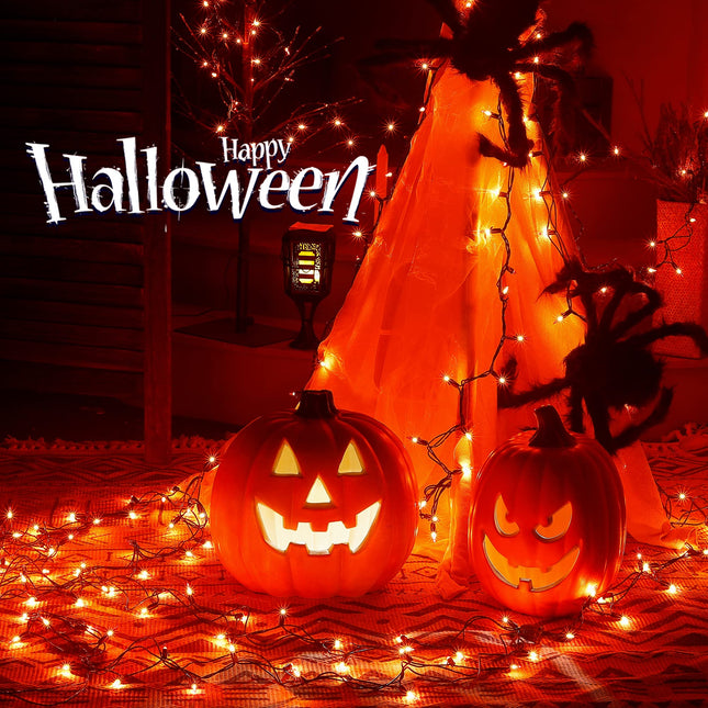 Hopolon Orange Halloween Lights, 2PACK 13ft 50 Orange Lights String,120V UL Orange String Lights, Plug in Green Wire Fall Lights Waterproof for Spooky Thanksgiving Party Decor(2pcs Orange)