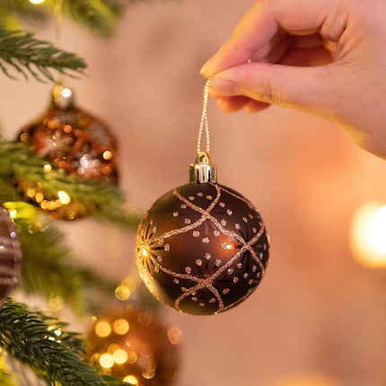 Valery Madelyn Fall Ornaments for Christmas Trees, 16ct Bronze Copper Brown Gold Shatterproof Fall Christmas Tree Decorations, 2.36 Inches Luxury Hanging Ball Ornaments for Thanksgiving Autumn Harvest