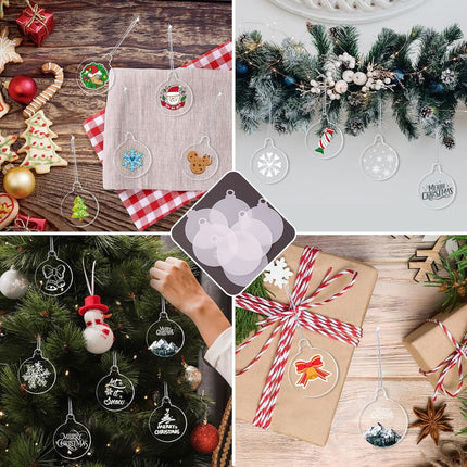 50 Pack Christmas Tree Ornaments Blanks - 4 Inch Clear Round Acrylic Flat Disc Ornaments Blanks Christmas DIY Crafts Transparent Circle Discs for Christmas Winter Year Party Hanging Decorations