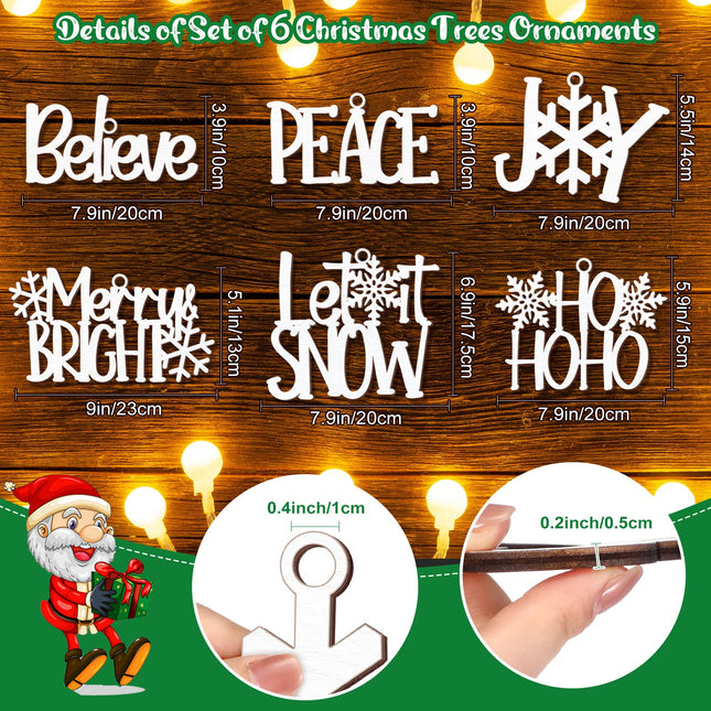 6 Pieces Christmas Wall Decor Xmas Hanging Believe Sign Winter Wooden Words for Crafts White Word Art Decor Decorative Joy Peace Merry Bright Word Cutouts for Christmas Tree Decorations Party Supplies