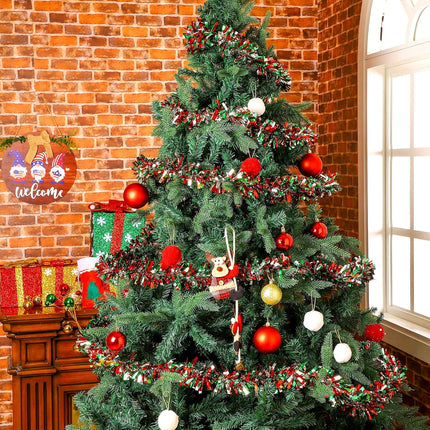 Dingion 59 Feet Christmas Tinsel Garland Metallic Twist Garland Ornaments Hanging Glitter Xmas Garland for Christmas Tree Indoor Outdoor Decoration Party Supplies(Silver, Red, Green)