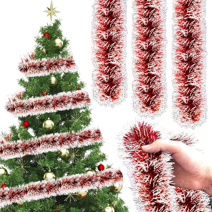 50 Feet Christmas Tinsel Garland,Metallic Twist Garland,Shiny Hanging Garland Ornaments for Christmas Tree Home and Party Decoration(Bright Red)