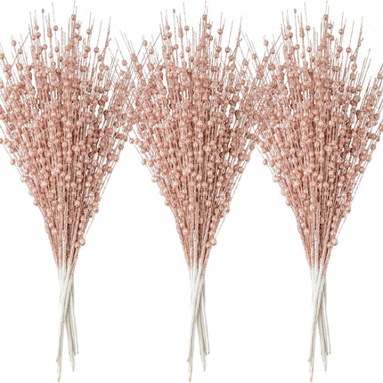 Joiedomi 24 pcs Christmas Tree Berry Stem (Rose Gold) Ornaments, Glittery Decorative Bead Sticks, Glittery Twigs, Picks, Branches for Christmas Tree, Small Vase, Holiday, Wedding, Party Decorations