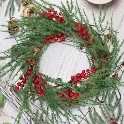 16 Pcs Christmas Berries Pine Picks, Christmas Faux Pine Greenery Stems with Berries and Pine Cones, Artificial Red Berry Pine Branches for DIY Xmas Tree Garland Wreath Home Garden Decoration