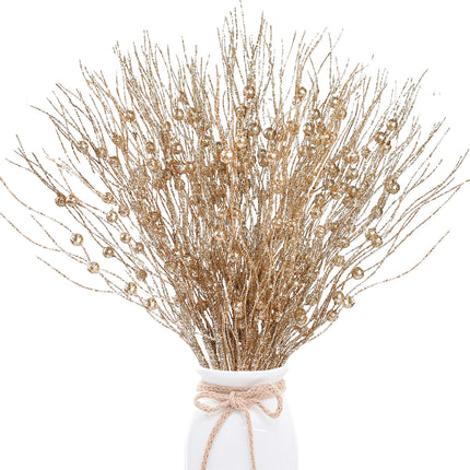 Sggvecsy 24 Pack Artificial Glitter Berry Stem Ornaments 17 Inches Fake Christmas Picks Decorative Glitter Sticks for Christmas Tree DIY Wreath Crafts Fireplace Holiday Home Decor (Champagne)