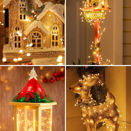10Feet Battery Operated Fairy Lights, 120LEDs Firecracker String Lights Waterproof Silver Wire Starry Firefly Lights for DIY Wreath Home Weeding Indoor Outdoor Christmas Decorations, Warm White