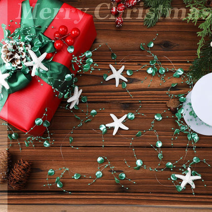 16 ft Christmas Ocean Themed Garland Ocean Beaded Starfish Shell Garland Christmas Coastal Beaded Garland Decor Beach Garland for Christmas Tree Fireplace Wedding Home Decor Supply (Green)