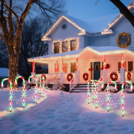 10 in 1 Christmas Candy Cane Lights with Stakes, 22 Inch 8 Modes Christmas Candy Cane Pathway Marker Lights with Timer for Xmas Walkway Yard Lawn Outdoor Decor(Red, Green, White)
