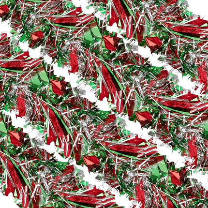 Christmas Tinsel Garland Metallic Tinsel Twist Garland Glitter Christmas Tree Hanging Garland Decorations for Christmas Indoor and Outdoor Ornament (Red, Green with Silver)