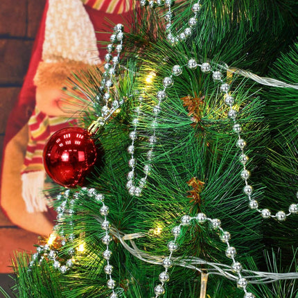 26 Feet Christmas Tree Beaded Garland Plastic Pearl Strands Chain Artificial Pearls Beads Trim Garland for Xmas Tree Holiday Wedding DIY Decoration Supplies (Silver)