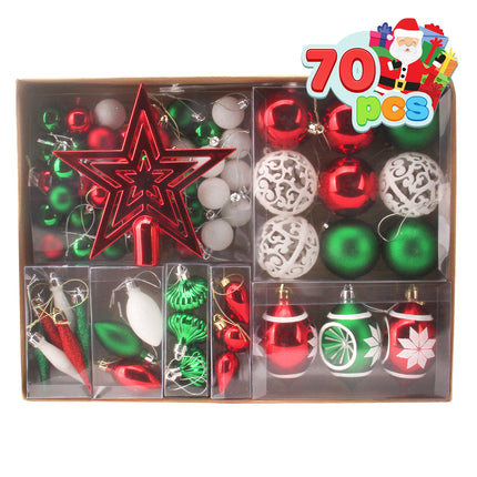 Joiedomi 70Pcs Assorted Christmas Ornaments Set with Ball Ornaments, Star Topper and Heart, Hanging Shatterproof Christmas Ornaments for Holidays and Xmas Tree Ornaments (Red, Green and White)